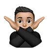 Illustration of a person with short dark hair crossing arms in front of their chest forming an X.